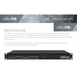 Router Board Mikrotik, Rack 1U, 1Poe/Spf Lcd tactil, Usb 3.0 3g/4g, 10 x1000Mbps