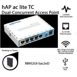 Router Wi-Fi Dual Band hAP ac Lite MikroTik RB952Ui, USB para Módem 3G/4G, 5 Puertos 10/100, Salida PoE en Puerto Nro 5.