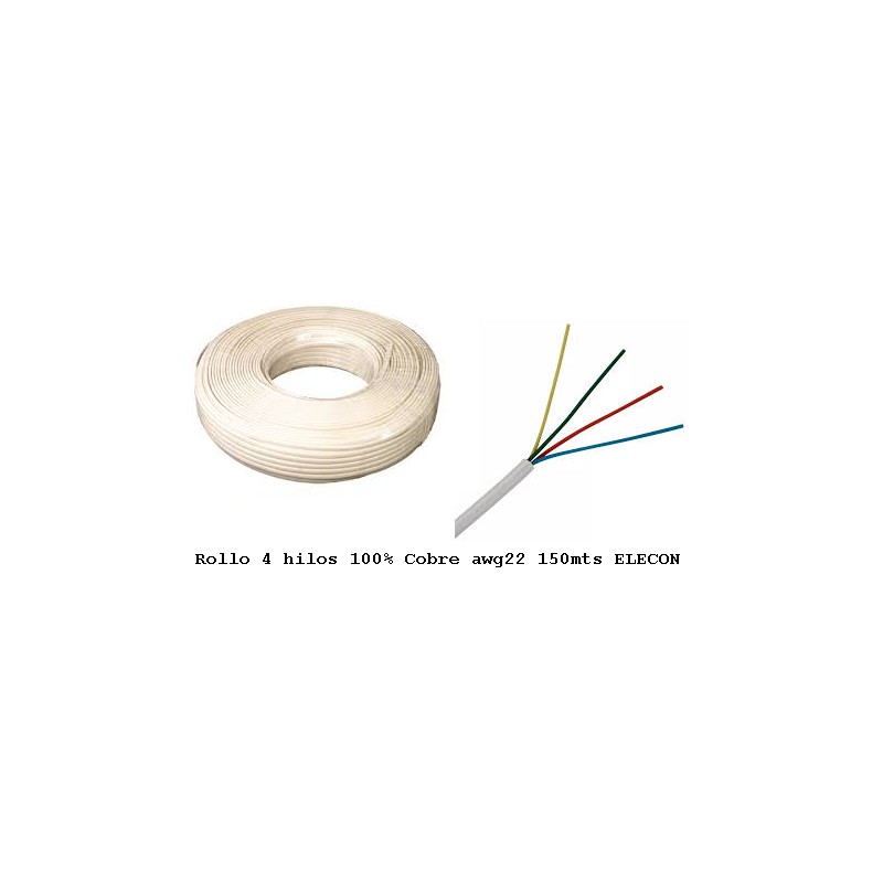 Cable 4 hilos 100% Cob awg22, Elecon, Amarillo, Rojo, Negro, Verde, por metros