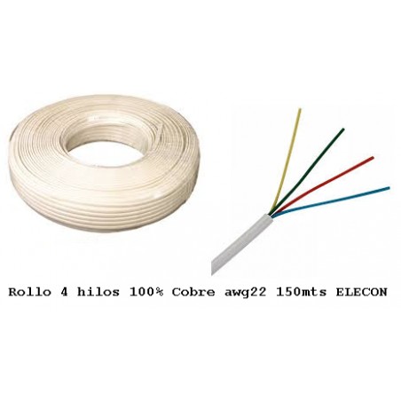 Cable 4 hilos 100% Cob awg22, Elecon, Amarillo, Rojo, Negro, Verde, por metros