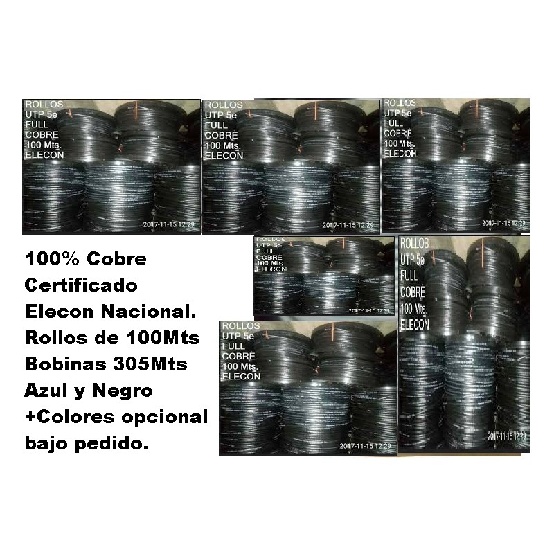 Cable Cat 5e 100% Cobre Elecon NEG p/MTS awg24, SIN identif mts/fts, fab nac