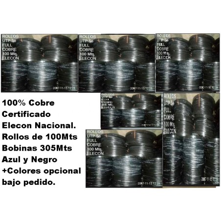 Cable Cat 5e 100% Cobre Elecon NEG p/MTS awg24, SIN identif mts/fts, fab nac