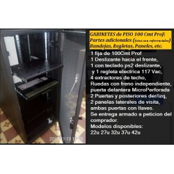 Gabinete piso 37rmu Prf 100cm, Alt 182cm 4 Ptas Fte Micro Perfora, Extrac, Ruedas desarmado. Negro. Gtia: Nuevos