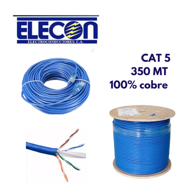 Cable Cat 5e 100% Cobre Elecon AZUL, p/Metros, awg24, SIN identif mts/fts, fab nac