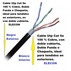 Cable Cat 5e Cobre Elecon Doble Chaquet awg24, p/ Exteriores en Negro, 305mt