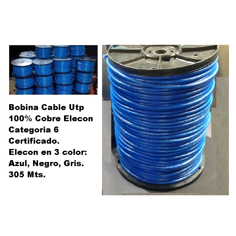 Cable CAT 6 Elecon Cobre, AZUL p/Mts fab nac, 100% cobre, awg23