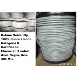 Cable CAT 6 Elecon Cobre GRIS p/Mts fab nac, 100% cobre, awg23.