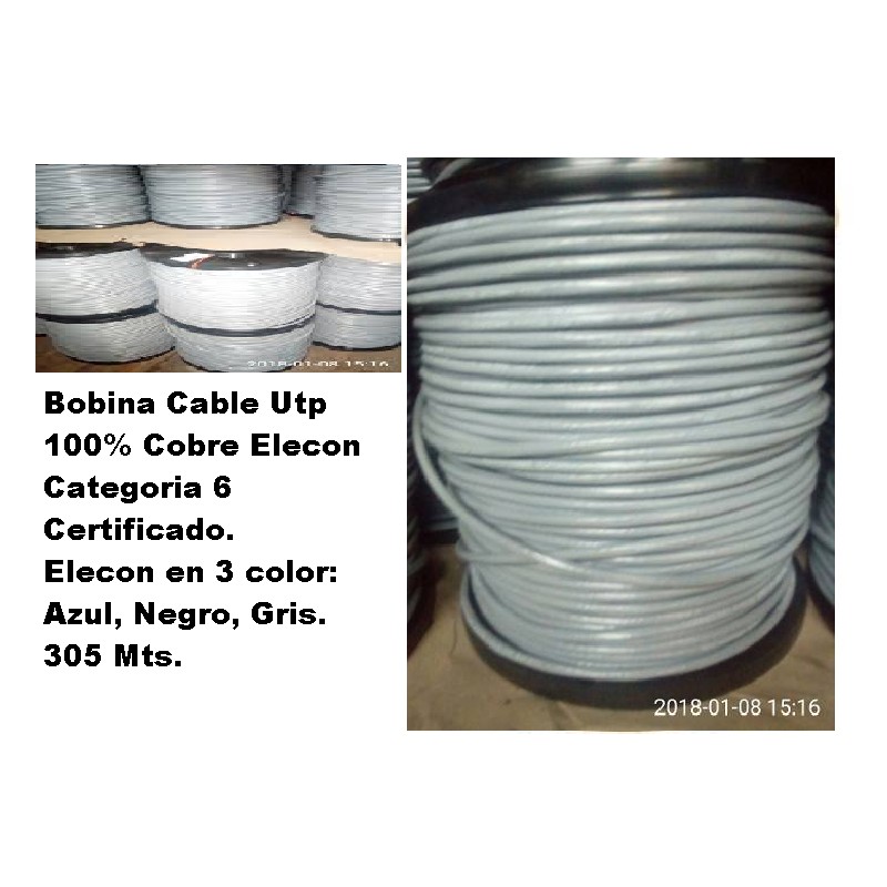 Cable CAT 6 Elecon Cobre GRIS p/Mts fab nac, 100% cobre, awg23.