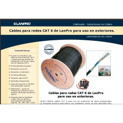 Bobina CAT 6, FTP, Exterior Lanpro 305mt 2 Chaqueta en Negro, awg23, 100% Cobre