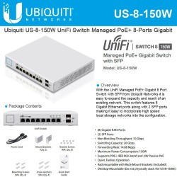 Switch 8p Administrab, 1POE 1000Mb Unifi Gigabit, 802.3af/at, 150w. Gtia: 180dias