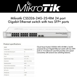 Switch 24 Ptos +2Sfp 1000 Admin Mikrotik Cloud Sw Series, Layer 2, Rack 1U OS v6, Level 5 license.  Gtia: 90 dias