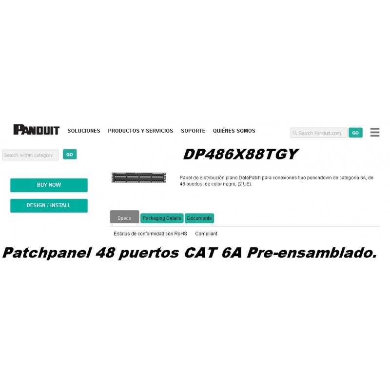 Patchpanel 48 ptos Categoria 6A Panduit.