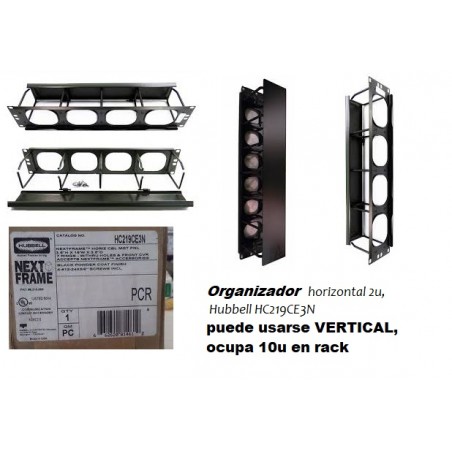 Organizador Horizontal Frontal 2U, Hubbell. c/Tapa, 3.5"x3.5".