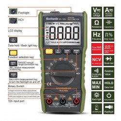 Multimetro VOM Digital, Condens, NCV puntas, lcd15mm, Square Wave Out