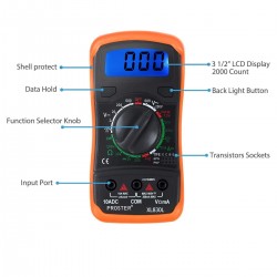 Multimetro VOM Digital, Sonido,  Bat 9v Transistor Hfe/pnp/npun, puntas, lcd15mm