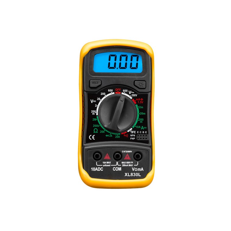 Multimetro VOM Digital, Sonido,  Bat 9v Transistor Hfe/pnp/npun, puntas, lcd15mm