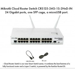 Switch Router 24 Ptos 1Sfp Administrable Mikrotik 1Usb, WAP 2.4Ghz, Layer 3, Rack 1U