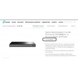 Switch TP-Link L2 Lite 48 Ptos 10/100 y 2 Ptos 10/100/1000, 2 Ptos SFP Gbps, 52VLAN, SNMP, Web, Telnet Consola