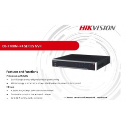 NVR 32 Cam IP 8Mpx Onvif, Hikvision, 4DD/6Tb/24Tb Storage,   rs232/485, h265,  Alarm 16In/4Out, 3Usb, 1rca, Hdmi/Vga. Rack