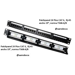 Panel Modular 24 Ptos, Standard Cat 6-6A Rj-11, para uniones Rj-45, soporte trasero.