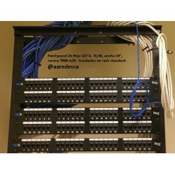 Panel Modular 24 Ptos, Standard Cat 6-6A Rj-11, para uniones Rj-45, soporte trasero.