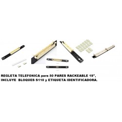 Regleta Telefonica 110, 50 Pares, Rackeabl 1u incluye 12 bloques 110p: 2x 5p 10x 4p