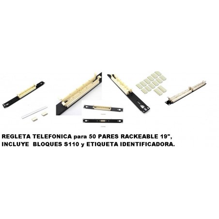 Regleta Telefonica 110, 50 Pares, Rackeabl 1u incluye 12 bloques 110p: 2x 5p 10x 4p