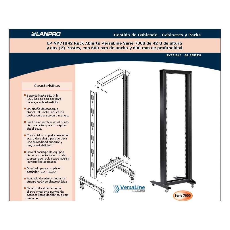 Rack Lanpro 42rmu 2mt, Amplio Vert 1 3/4" / 4.5cmt