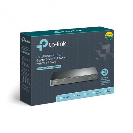 Switch 8 Ptos POE +2Sfp, 1000Mbp Tp-Link QoS L2/L3/L4 QoS e IG, IEEE 802.3af, 53W