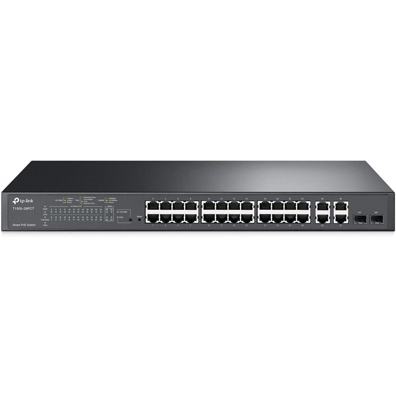 Switch 24p POE +4Sfp  Administrable Tp-Link 2Fan/Extractor. Gigabit Poe 802.3at/af, Rack, 192w. T1500-28PCT. Garantia: 180 dias