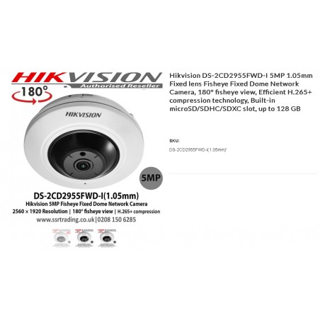 Camara IP Panoram 5 Mpx 1.05mm Hikvision 1/2.5", Vistas 186/360, IR 8m, POE Onvif h264, Metal, Sd128Gb, Wdr. Gtia: 180dias