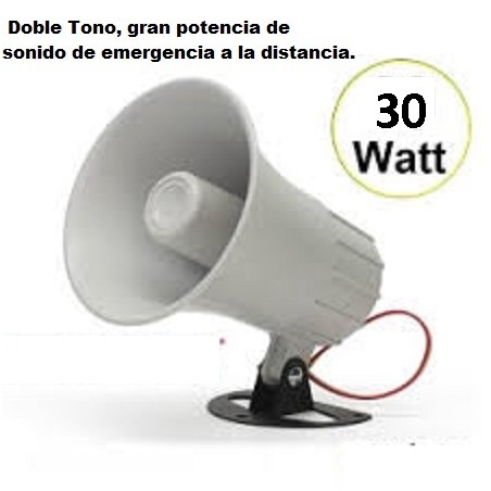 Sirena 30W 120db, 12v, 1.25A, doble tono. Gtia: 30d