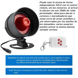 Alarma Sirena Inalambrica 433Mhz 110db, Kit con Reg12v, con 3 Sensor y 2 Control Remoto