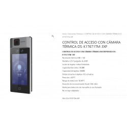 Control Acceso Facial mas Temperatura, Hikvision Asistencia, Mon 7", 50K Rostro, 2 Cam 2Mpx Gigabit, Wiegand.