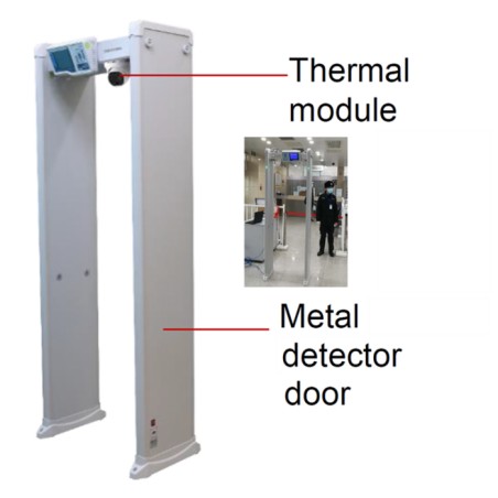 Marco con Detector Facial de Temperatura y Metales en el cuerpo. Camara IP 4 MPx, 200 rostros por minuto, Alarmas,  Hikvision