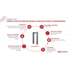 Marco con Detector Facial de Temperatura y Metales en el cuerpo. Camara IP 4 MPx, 200 rostros por minuto, Alarmas,  Hikvision