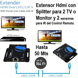 Extensor Hdmi Splitter Activo, 70m, Orei 229ft. Rj45 Activo, IR_2060Hz. Gtia: 7d REQUIERE Utp 100% Cobre NORMA T568-AB