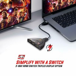 Splitter 3 HDMI 3a1, Switch para Intercambiar el equipo de entrada, Cable Integrado, Resol: 1080p/2160p, 10 Mts, 2K, 3D, 4K.