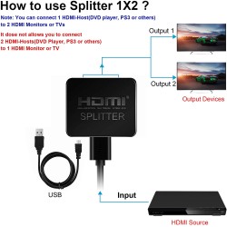 Splitter HDMI 1M Cable a 2 Out Hembra Resolu: 1080p/3D, 4K, HDCP V2.2 Garantia General: 30 Dias Fecha Factura.