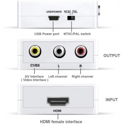 Convertidor Hdmi hembra Video Rca Cable power Usb V-1.0, 2 Audio L/R. Garantia: 30 dias factura