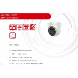 Camara Domo 8.29Mpx 2.8mm Hikvision 1/2" Plastic Indo, ExIR 30m, IRcut, OSD, 4en1. DS-2CE76U1T-ITPF