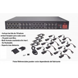 Balun Activo 16 Canal, 8Mpx-150m, 4Mpx 150m, 36v 3.5A, 400m/0.5A, 16 balun Rj45 100m/0.90 A, Rack 1u, Gtia: 90 Dias