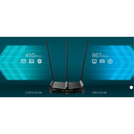 Router Dual Band 1350Mbp, 3Ant, Tp-Link 802.11ac, 5Ghz/867bps, 2.4Ghz/450Mbp, 4Lan 1wan, 10/100Mbp. Gtia: 1Año