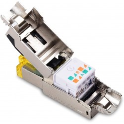 Conector Rj45 Blindado Cat 6A 10Gb Amarillo, Tooolfree, Armable, awg 22. Shielded. Ideal Exteriores, Antenas, AP.