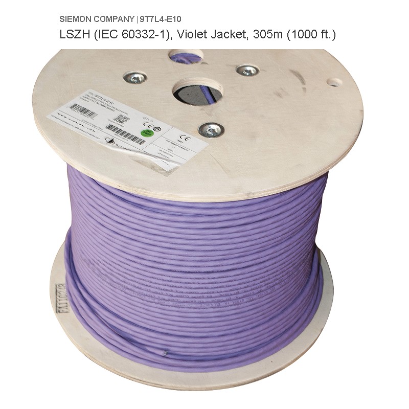 Bobina Siemon Cat 7, 10Ghz S/FTP Violeta doble chaqueta, CMZ-00424SIE-10U, awg24, cada par con Foild, norma LSZH