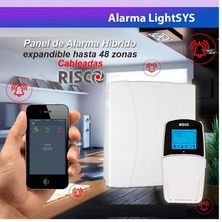 Alarma Risco Lightsys, Cableada 8 Zonas Expandib  48zonas, Teclado Pantalla, Sensor Mvto Comet Pir rk210pt Contactor Magnetico