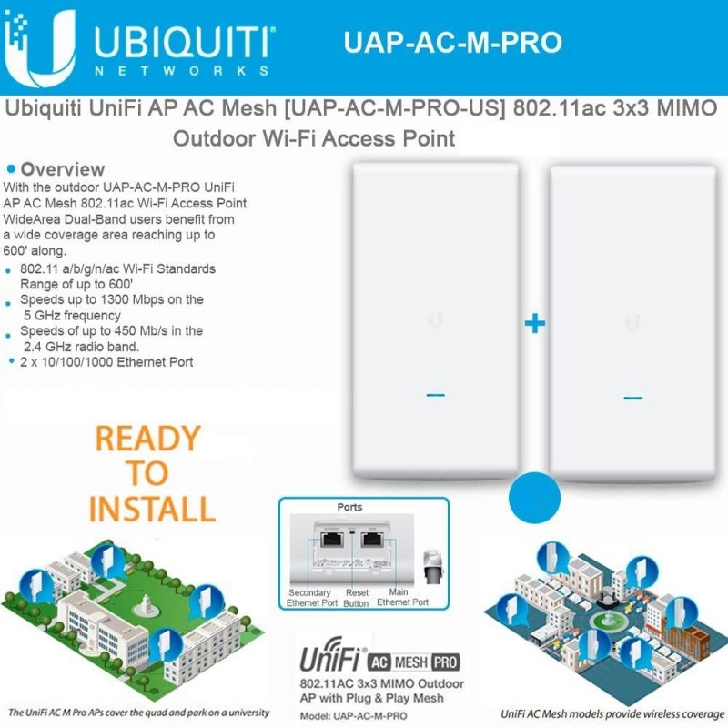 AP UniFi MESH Exter, Dual Band, Ubiquiti Omni 360º, 802.11a/b/g/n/ac, 1750Mbps Mimo 3x3, 802.3af PoE 48v, Gtia: 30 dias