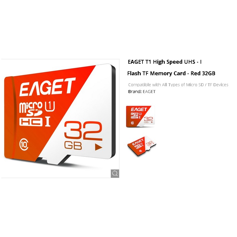 Memoria micro SD 32 Gb, Eaget, Gtia: 90d