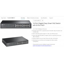 Switch 16p con 8POE +2Sfp Admin. Tp-Link Gigabit Poe 802.3at/af, 150w, Rack 1Fan/Ext.