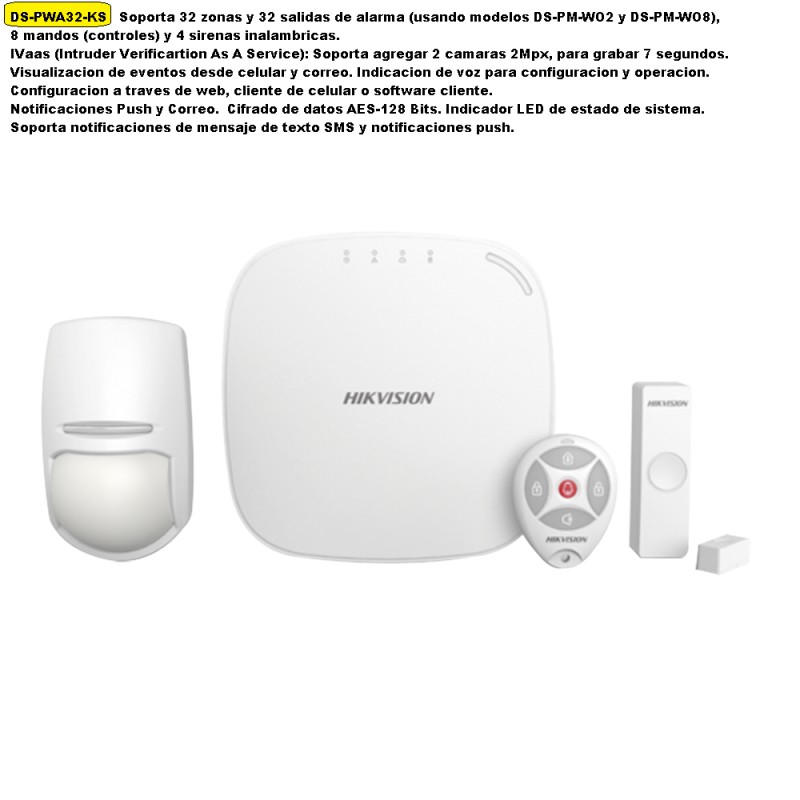 Alarma AX Hub WiFi 32 Sensor, Hikvision, 433Mhz, 2 Cam. 2 Sensor PIR, Cont Magn, 1Tjta, 1CtrRem, 3G/4G, Lan. Gtia: 90dias